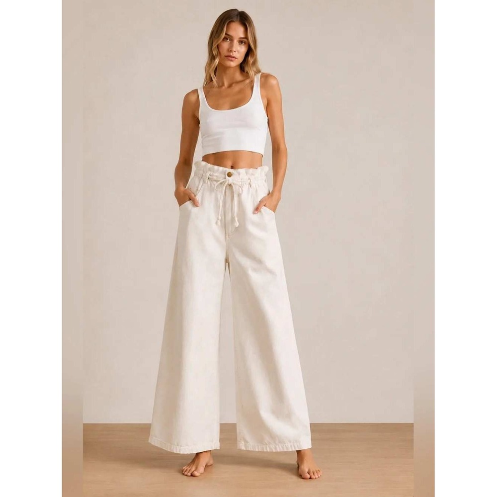 MOTHER The Snacks Zesty Paperbag Wide Leg Jeans Cream Off White Size 27